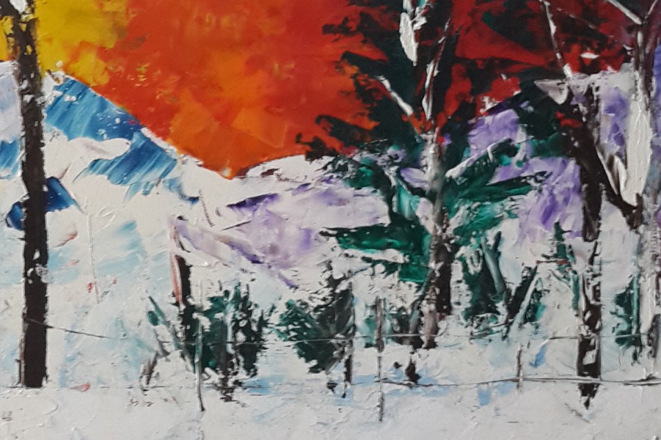 Colorful expressionism painting, colourful sunset, winter landscape, exploding colors, palm trees, snow forest, sun burst, twilight sky, winter landscape, wintery scenery, winter sunrise, icy sunset, woods in winter, colourful, energy, eye, power, empowering, powerful, road side, snow, snowing, sunrise, sunset, trees, twilight, vibrant, winter, woods, frozen tree, frozen sky, frozen sun, frozen, energy burst,